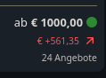 Screenshot of an online price listing of RAM, with the price having gone up over 220% (561.35€ diff, from 438.65€ to 1000€)